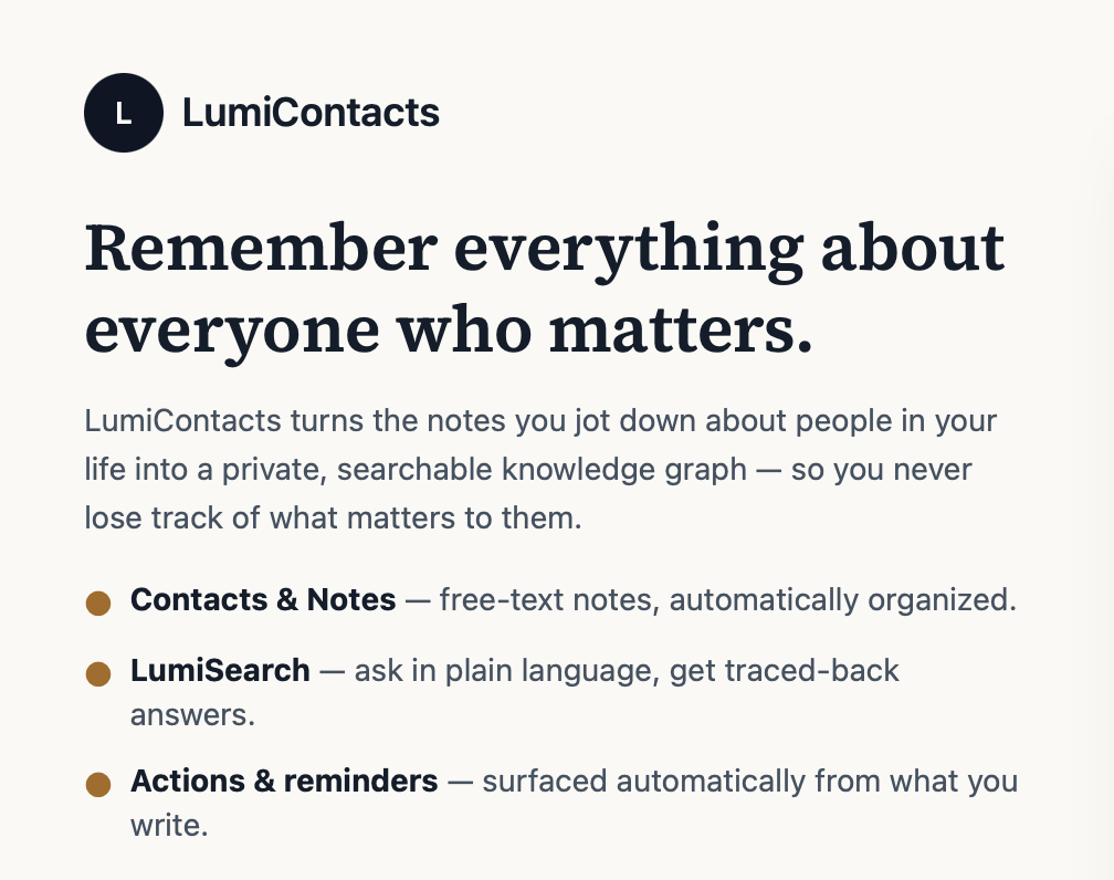 LumiContacts homepage